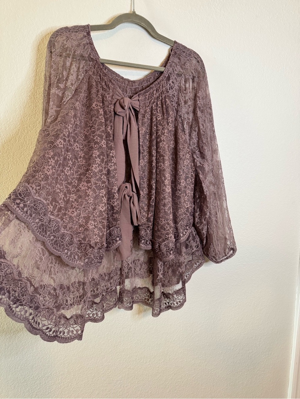Free People Goldie Knit Top - Plum Dust Size Medium Lace Boho - Picture 11 of 12